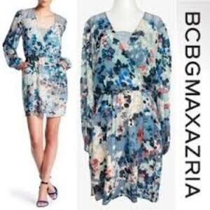 BCBGMaxAzria Women's Blue Abstract Floral Dress Size L